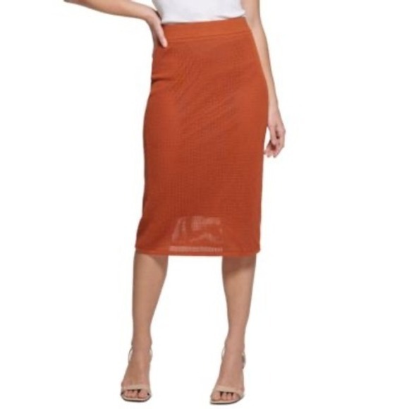 Calvin Klein Mesh Knit Pencil Coordinating Midi Skirt Terra L EUC - Picture 4 of 16
